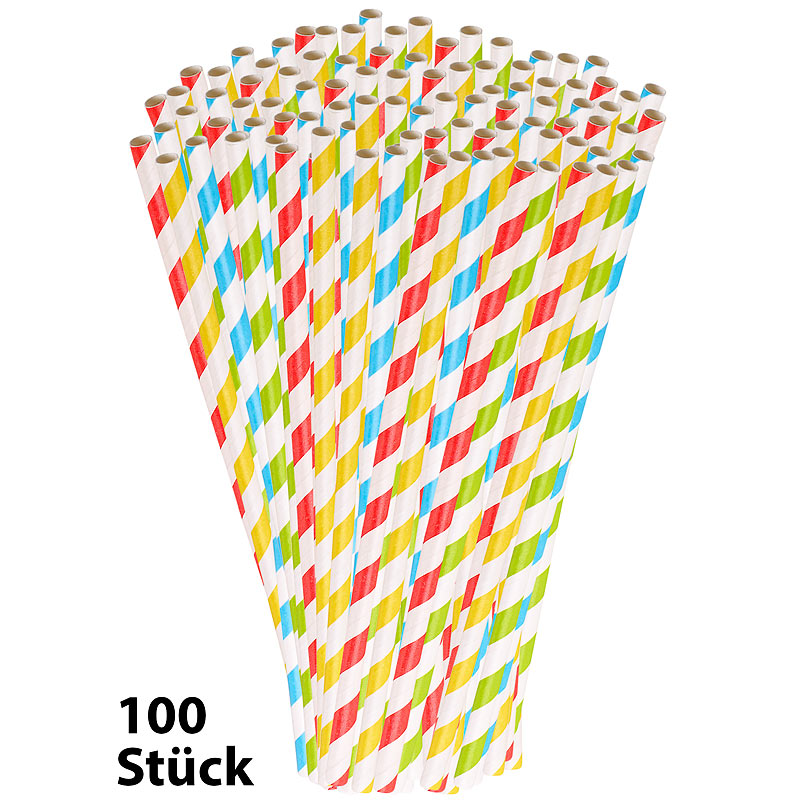 100 Retro Papier-Trinkhalme in 4 Farben, gestreift, lebensmittelecht