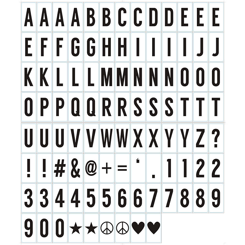 100-tlg. Buchstaben- & Symbol-Set f. Leuchtk?sten, schwarz, 7 x 3,5 cm