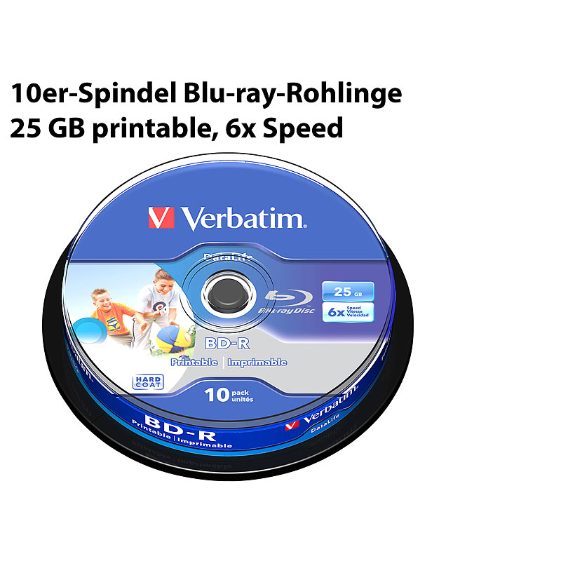 10er-Spindel Blu-ray-Rohlinge 25 GB printable, 6x Speed