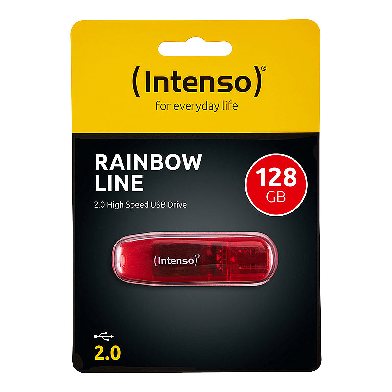 128 GB USB-2.0-Speicherstick Rainbow Line, transparent-rot