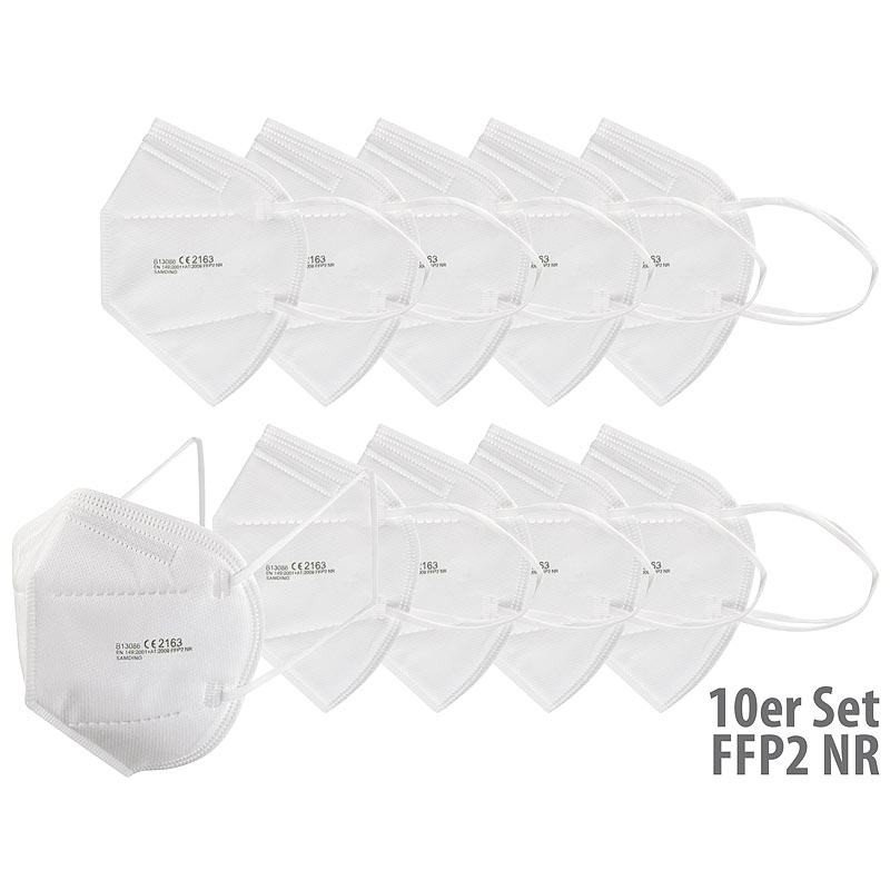 10er-Set FFP2-Atemschutzmasken, zertifziert nach EN149, flexibler B?ge