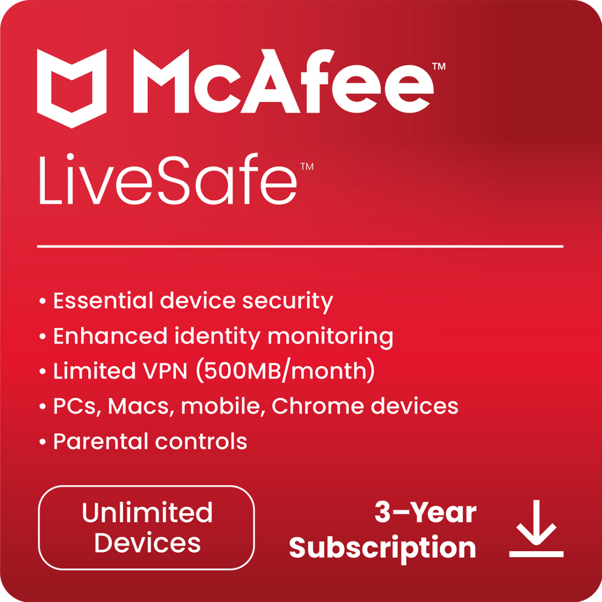 McAfee LiveSafe - Unbegrenzte Anzahl von Geräten – 3-Jahres-Abonnement